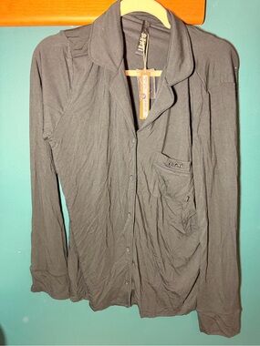 SKIMS Black Long-Sleeve Button Pajama Top
